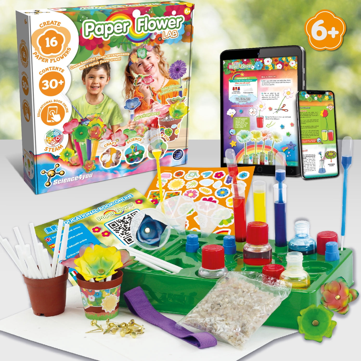 Science4you Paper Flower Making Kit for Kids Age 6+ – Make Your own 16 Paper Flowers Craft kit for Kids, Creative Toy Combining Arts and Crafts + Science Kit, Gift for Girls & Boys Age 6 7 8 9+