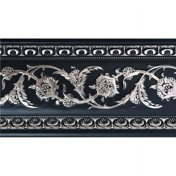AFD Home 12019637 94 in. Silver Floral on Black Chair Rail, Black & Silver