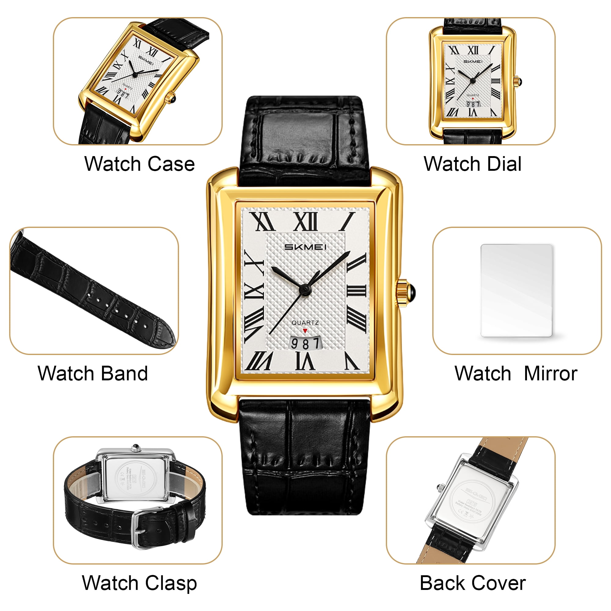 SKMEI Retro Classic Square Watches for Men Quartz Analog Waterproof Watch Leather Business Casual Mens Wrist Watch