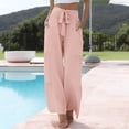 thumbnail image 2 of Kelon Womens Wide Leg Pants with Pockets High Waist Adjustable Knot Loose Casual Trousers Business Work Casual Pants S, 2 of 9