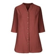 thumbnail image 4 of HAiming Womens Cotton Linen Button down Shirts Summer Casual 3/4 Sleeve V-Neck Loose Work Office Blouse Tops, 4 of 6