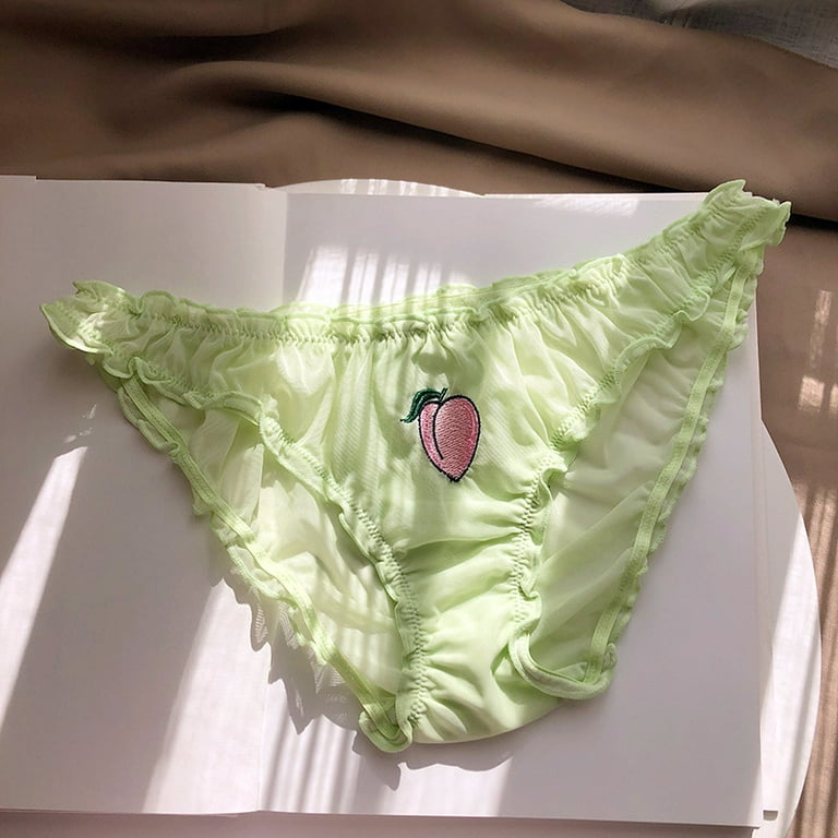 Sweet Women Sexy Lace Temptation Low-waist Panties Fruit Ins Embroidery  Transparent Briefs Seamless Sweet Underwear