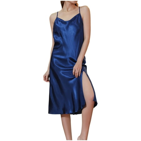 Womens Satin Chemise Nightgown Sexy Slip Silk V-neck Lingerie Sleepwear Soft Cami Short Nightdress