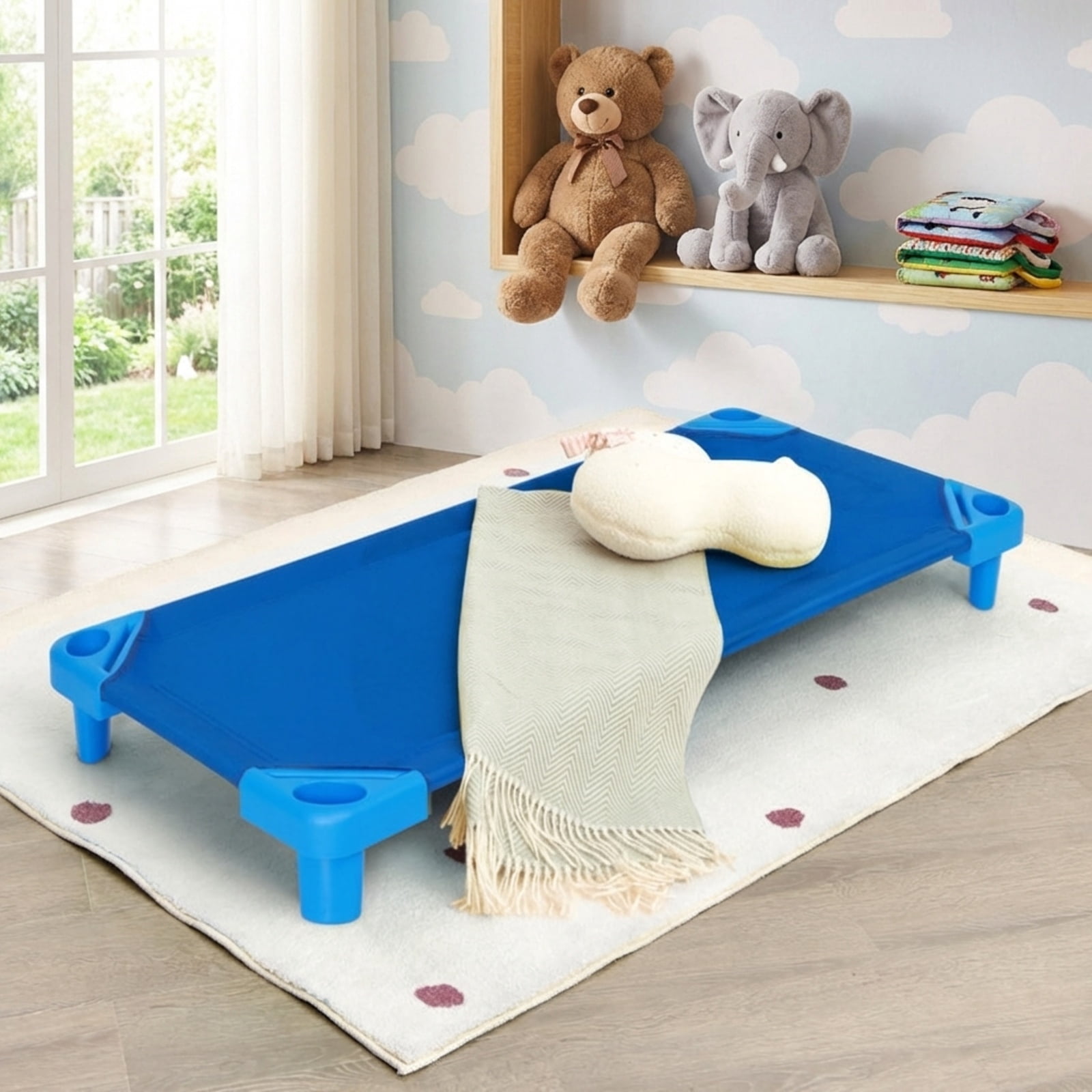 Furnibear Toddler Bed 52 x 23 Inch Pack of 6 Kids Stackable Daycare Rest Mat, Blue