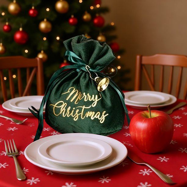 Bolsa De Tela Para Manzanas Bolsa navideña de terciopelo con cordón ajustable, 15 x 12 x 12 cm, ideal para regalos navideños (1 unidad) Rkxzt