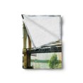 thumbnail image 2 of Landscape Soft Flannel Fleece Throw Blanket, Bridge and Old Boat on Riverside Distressed Paint Style Nostalgic City Picture, Cozy Plush for Indoor and Outdoor Use, 70" x 90", Green Grey, by Ambesonne, 2 of 5