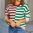 thumbnail image 6 of EchfiProm Pullover Sweater Women Green Christmas Striped New Arrivals Knit Crew Neck Long Sleeve Sweater Top XL, 6 of 9