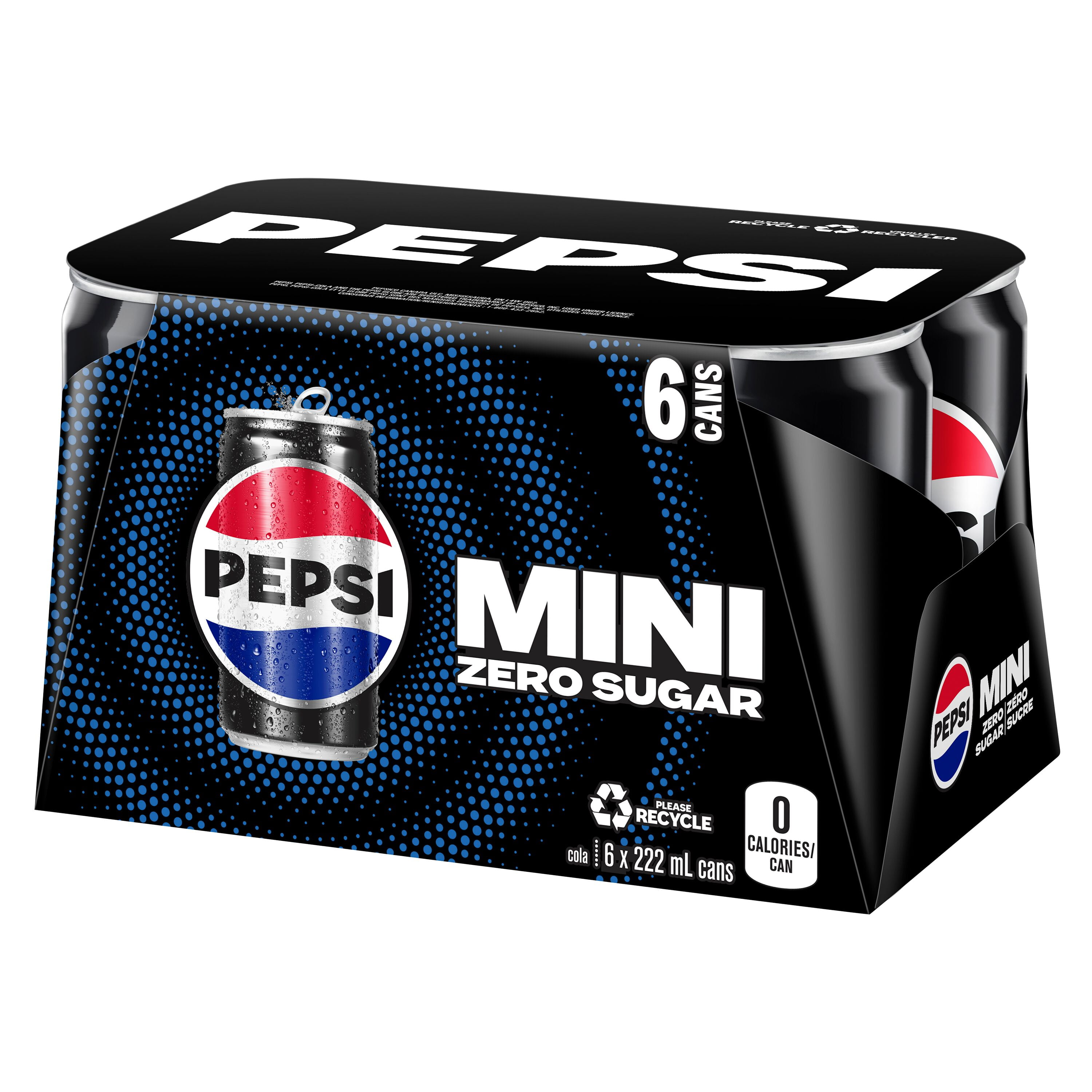 Pepsi Zero Sugar Cola 6 x 222mL, Mini Cans