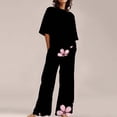 thumbnail image 2 of Jxximdong Pajamas for Women Set Summer Cotton Linen T Shirts Straight Leg Pant Plus Size 2 Piece Set Black Loungewear XL, 2 of 5