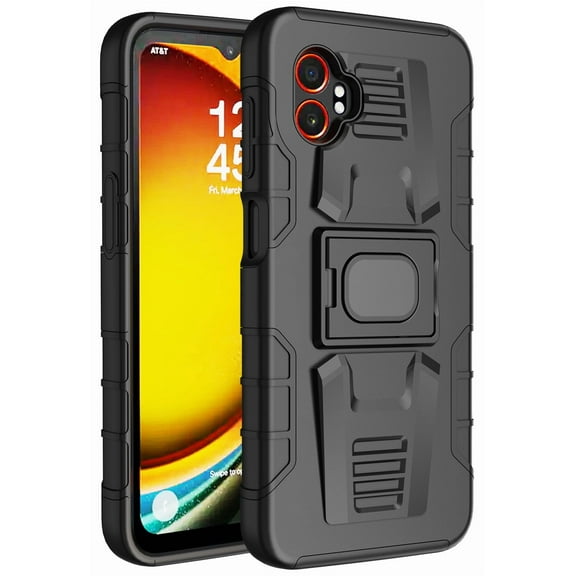 Case for Galaxy XCover 7 Pro, Nakedcellphone Rugged Ring Grip Cover with Stand [Built-In Mounting Plate] for Samsung XCover7 Pro Phone (2025, SM-G766) - Matte Black