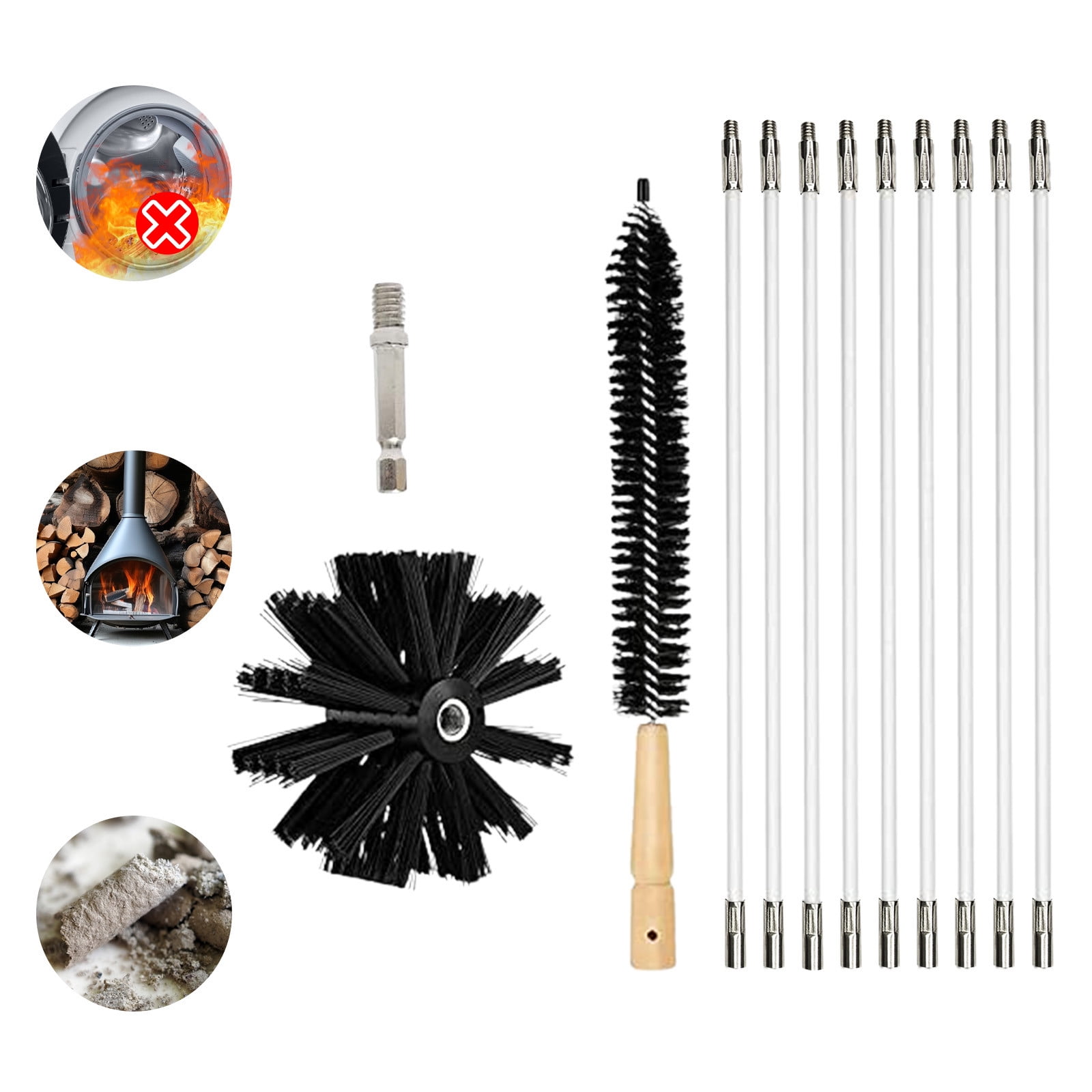 SouMaox Dryer Vent Cleaning Brush Flexible Rods Rotary Chimney Sweep Kit Industrial Nylon Bristles Household Pipe Duct Cleaner Tool