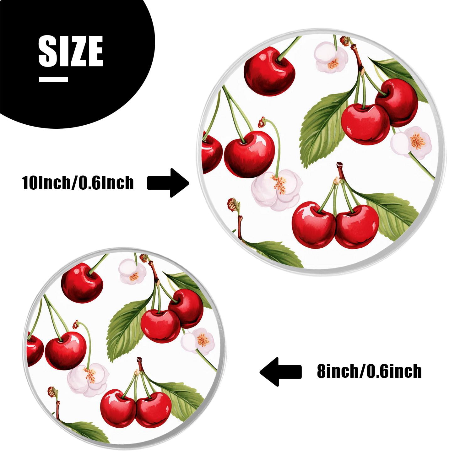 Round Stove Burner Covers 4 Pcs for Home Decor Cooktop Decorative ,Red Cherries Green Leaves style, Metal Round Stove Burner Covers 8Inch And 10Inch