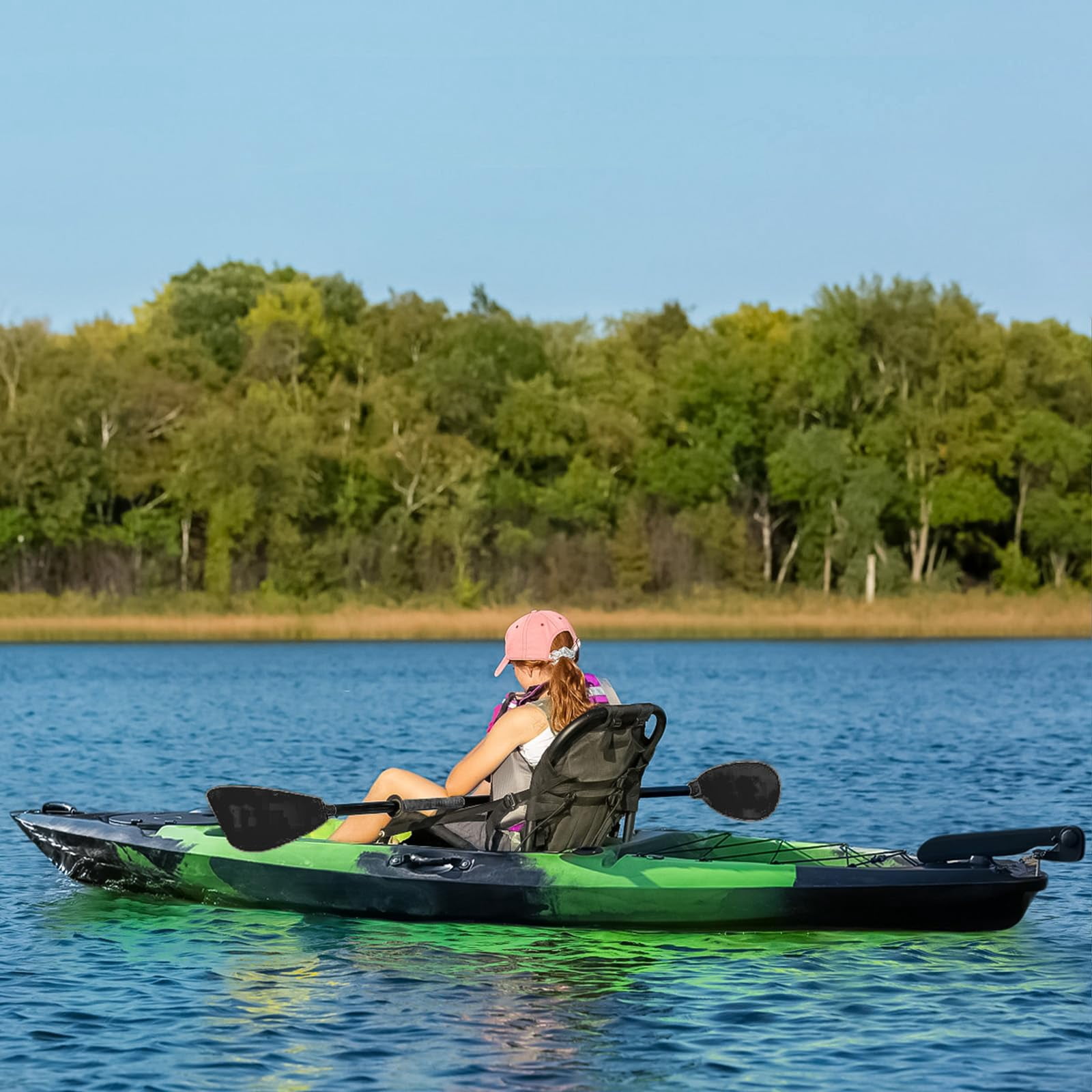 Ataucjin Kayaks, 13FT Fishing Kayaks, Sit on Top Kayak for Adults with Paddle & Comfortable Seat, Capacity of 400LBS, Hard Shell Recreational Ocean Kayak Boat