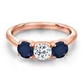 thumbnail image 3 of Gem Stone King 18K Rose Gold Plated Silver White Topaz and Blue Sapphire Engagement Ring for Women | 1.80 Cttw | Round 5MM | Gemstone November Birthstone | Size 7, 3 of 6