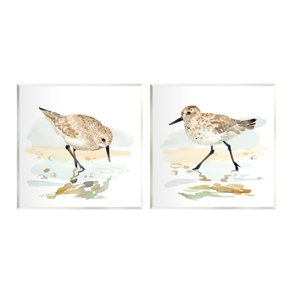 Stupell Industries Sea Birds on Shore Animals & Insects Painting Unframed Art Print Wall Art, 12 x 12