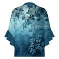 thumbnail image 4 of Women's Boho Floral Print Tops Loose V Neck 3/4 Wave Bell Sleeve Flowy Casual Shirts Summer Blouses for Women, 4 of 4