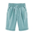 thumbnail image 1 of Regalos para Navidad Bidobibo - Bermudas largas de algodón para mujer con bolsillos, para entrenamiento deportivo, para caminar, hasta la rodilla, para verano, 1 of 5