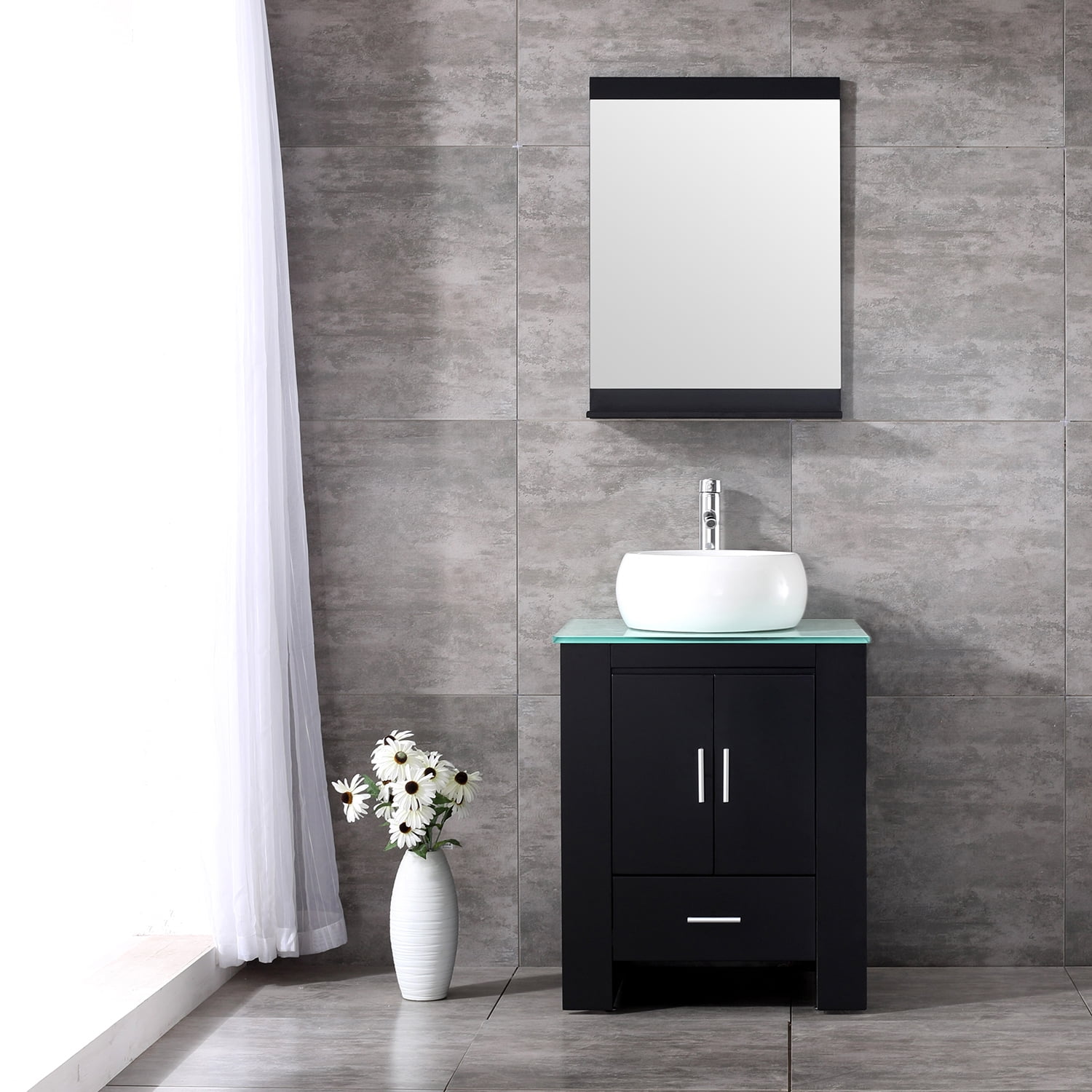 Wonline 24” Black Wood Bathroom Vanity Cabinet Modern/Mirror - Walmart.com