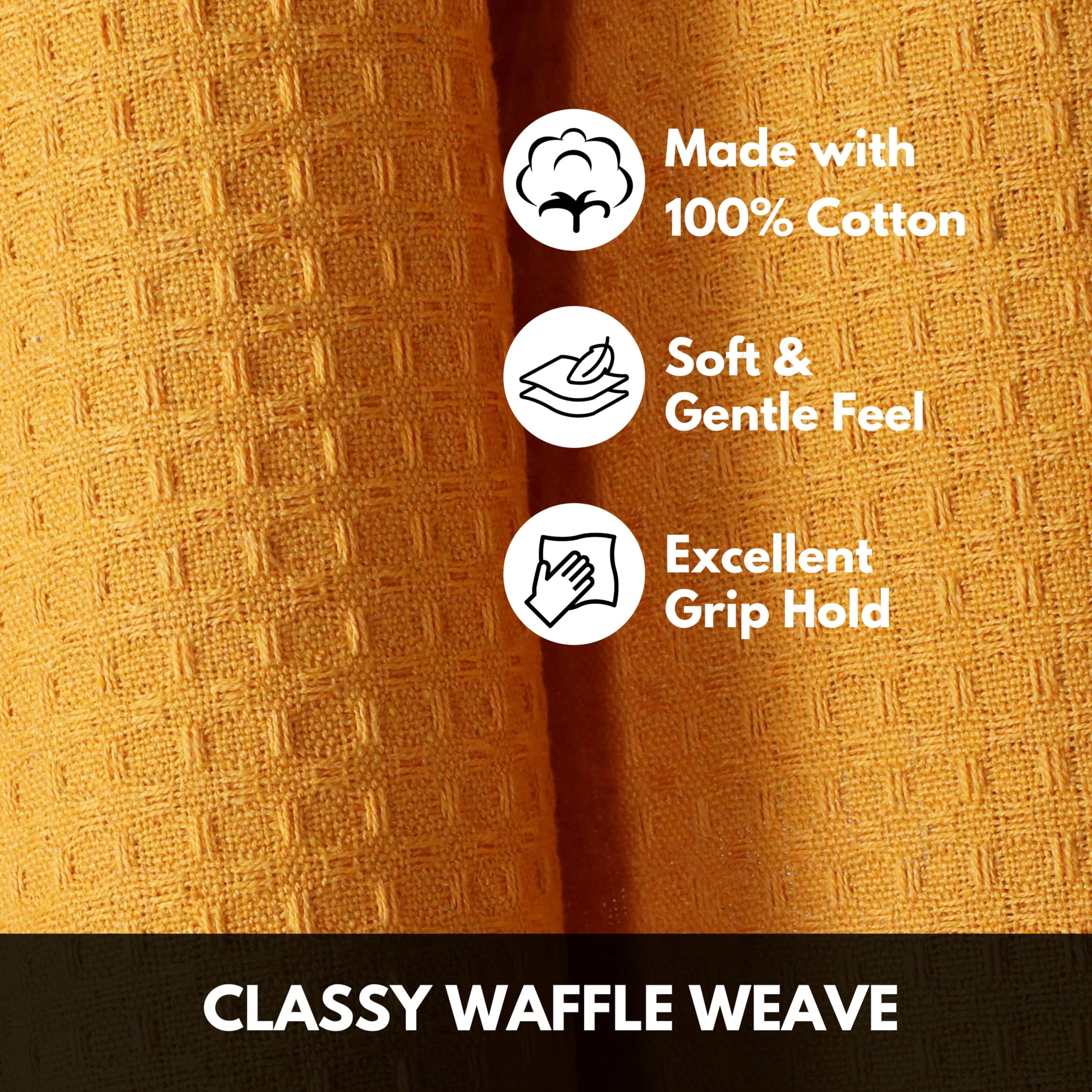 Softopia Cotton Yellow Waffle Kitchen Dish Towels, 100% Cotton, Quick Dry, Super Absorbent, Soft, 16x26 Inches – Ideal for Dish Drying, Bar, Tea, Cleaning, and Everyday Use, 12 Pack, Mustard Yellow