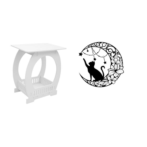 Mesilla de noche,Mesa auxiliar Mesa auxiliar Mesa de esquina para el hogar Mesita de noche,Arte de pared,Estatua decorativa de pared de gato negro de metal,Escultura de pared de metal