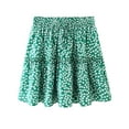 thumbnail image 3 of Mrat Women's Floral Print High Waist with Drawstring Ruffle FlaRed-A Boho a Line Mini Skirt S-39 Green S, 3 of 9