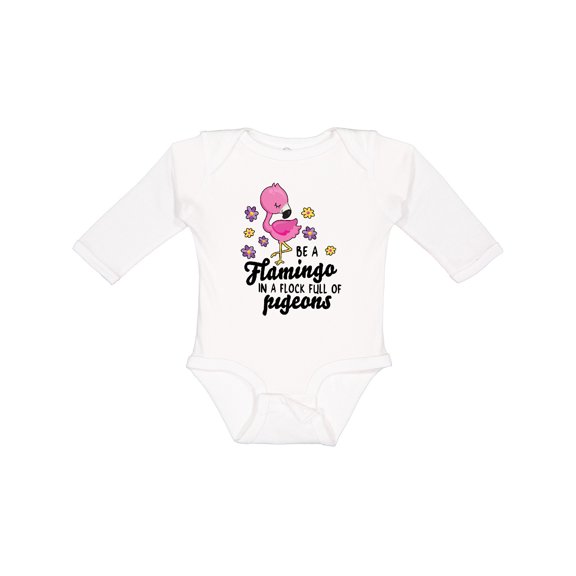 Inktastic Be a Flamingo in a Flock of Pigeons with Flowers Girls Long Sleeve Baby Bodysuit