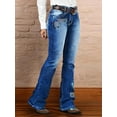 thumbnail image 3 of ROAD MARKINGS Women's Flare Jeans with Peacock Feather Embroidery, High Rise Boot Cut Denim Pants, Blue (US, Alpha, Small, Regular, Regular, Blue), 3 of 5