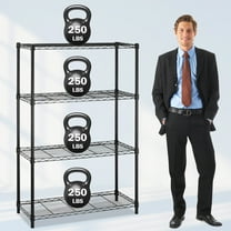 NiamVelo 4 Tier Wire Shelving Unit Heavy Duty Metal Shelf Adjustable Storage Shelves for Kitchen, Garage, Pantry ,Office, Bedroom, 1000 lbs, Black