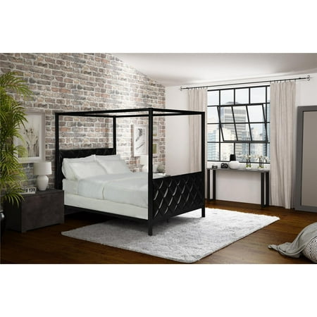 Ash Modern Bed - Alford Premium Modern Metal and Upholstered Canopy Bed, Queen