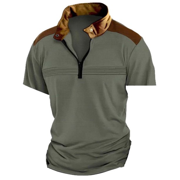 Blusa de Manga Corta Hombres Versátil Moda Color Sólido Botón Cuello de Vuelta, Camisa Casual Ligera para Diario