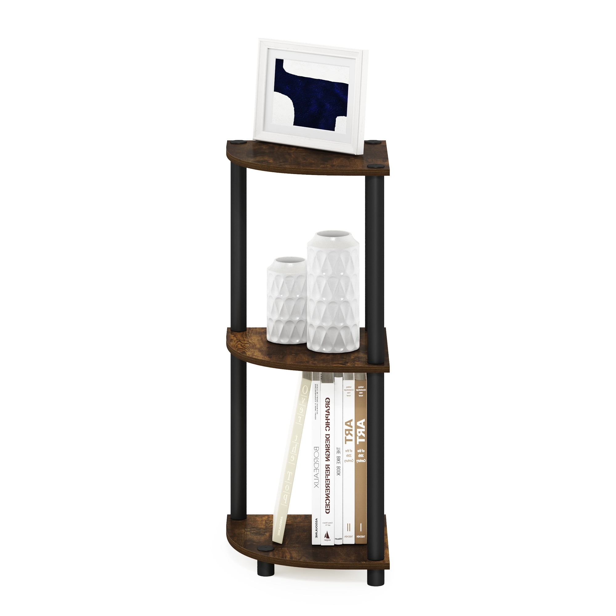 Furinno Turn-N-Tube 3-Tier Corner Display Rack Multipurpose Shelving Unit, Amber Pine/Black