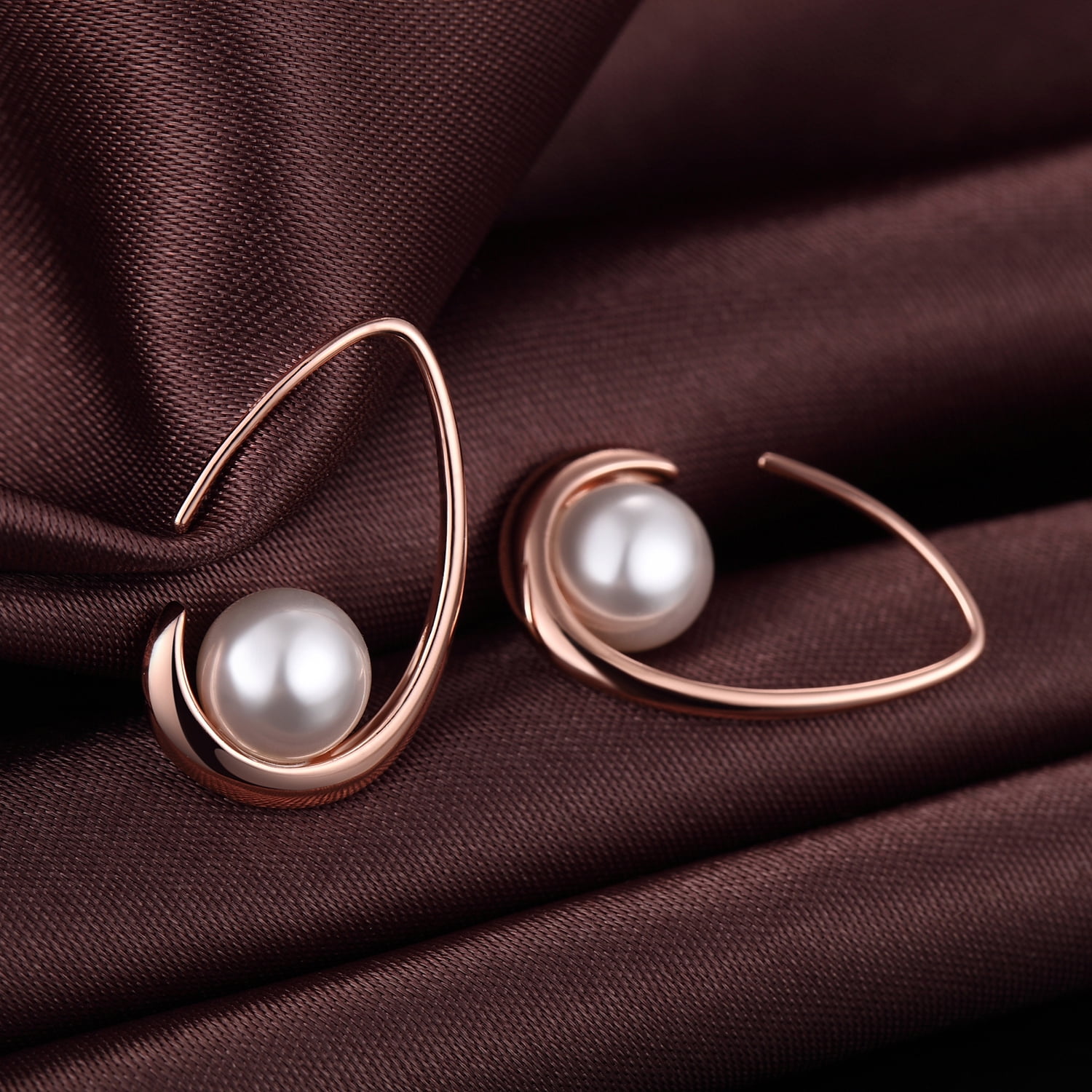 Jiamiaoi Pearl Dangle Earrings Sparkly Diamond Pearl hoop Earrings Pearl Drop Earrings Sterling Silver Pearl Earring Drop