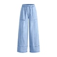 thumbnail image 4 of WJSROAC Womens Wide Leg Cropped Jeans Elastic Waisted Denim Pants Frayed Hem Vintage Drawstring Capri Pants With Large Pockets Y2K Outfits, 4 of 8