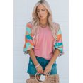 thumbnail image 4 of Women's Pink Stripe Color Block Bubble Sleeve Top, 4 of 18