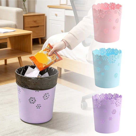 LAIOWEI Mini Wastebasket, Small Trash can, Plastic Garbage Can, Hollow Flower Shape Plastic Lidless Round Garbage Container Bin for Bathroom, Kitchen, Bedroom, Home Office, College Dormitory Blue