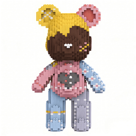 Pink & Blue Bear Building Block, Cute Bear Decor, Gift for Birthdays, Decorative Home Office Table Centerpiece Decor