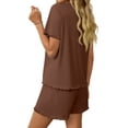 thumbnail image 4 of MOSHU Womens Pajamas Sets Ribbed Knits Tops and Elasticated Waist Shorts with Pocket Ruffle Edge Lounge Sets, 4 of 10