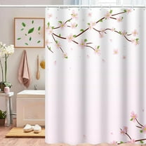 Cherry Blossom Shower Curtain Japan Pink Floral Landscape Shower Curtains for Girly Woman Bathroom Decor Accessories Waterproof Polyester Fabric with Hooks, 72 x 84 Inch