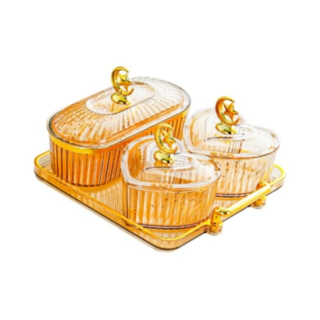 Luzkey Assiette de Fruits Secs Plat de Bonbons Noix avec Couvercle avec Support, Plat de Service Divisé, Assiette d'Apéritif, pour Apéritif de Mariage Collations de Fruits 4 Compartiments