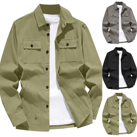 Bixock Flight Jackets for Men Light Weight Jacket Button Closure Long Sleeve Work Shirt Outerwear With Multi Flap Pockets Light Fall Daily Casual Layer Top Men Clothings