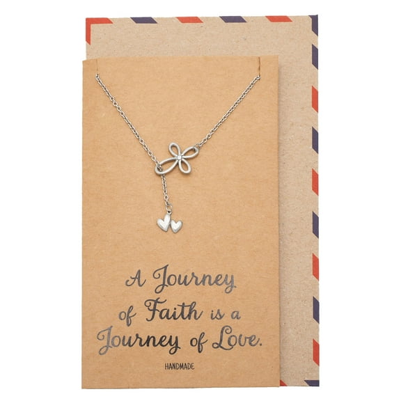 Quan Jewelry Infinity Cross and 2 Hearts Pendant Necklace, Religious Jewelry, Gifts for Women with Inspirational Quote on Greeting Card