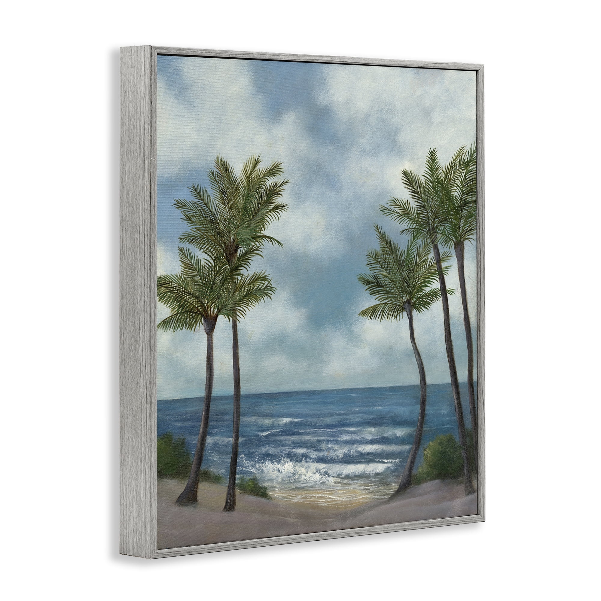 Stupell Industries Tropical Breaking Waves Landscape Painting Gray Framed Art Print Wall Art, 24 x 30