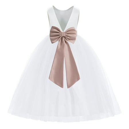 

White V-Back Satin Special Occasion Dresses for Toddler Girls 219T