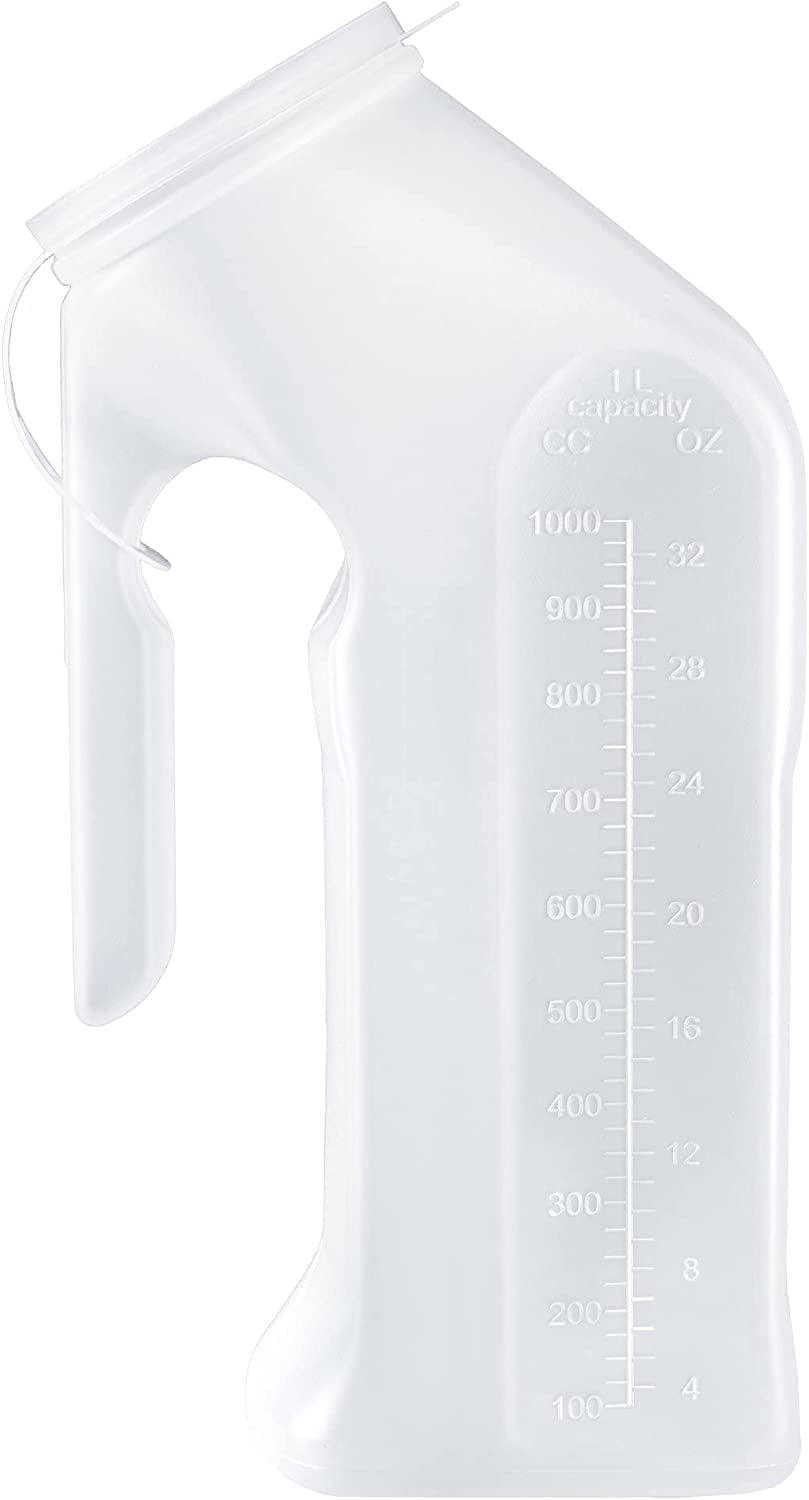 male urinal with transparent lid translucent body, graduated, plastic