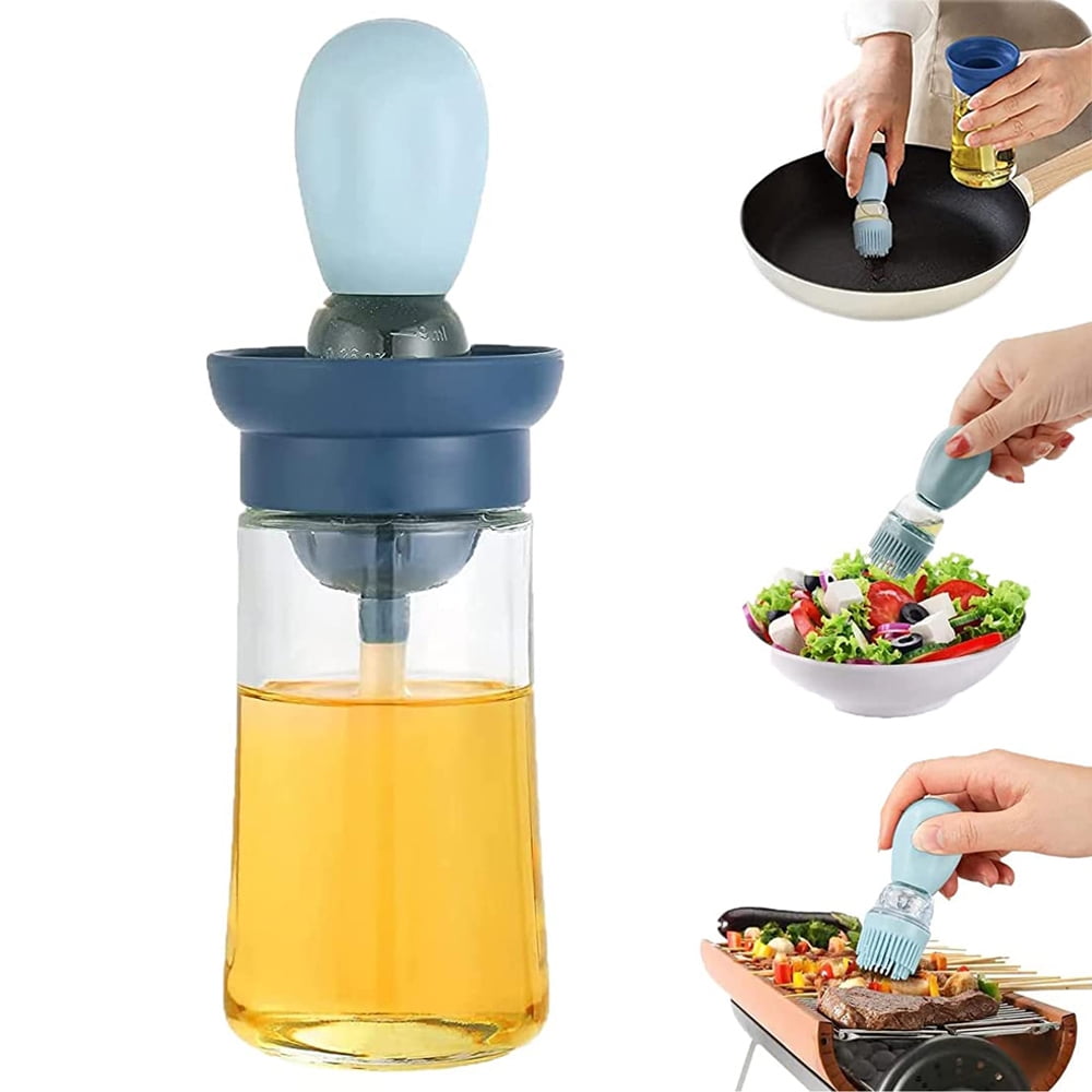 Oil Bottle Barbecue 180ML,Cooking Pastry Brush Glass Transparent Household Outdoor Picnic Steak Dispenser (Blue,1PCS)