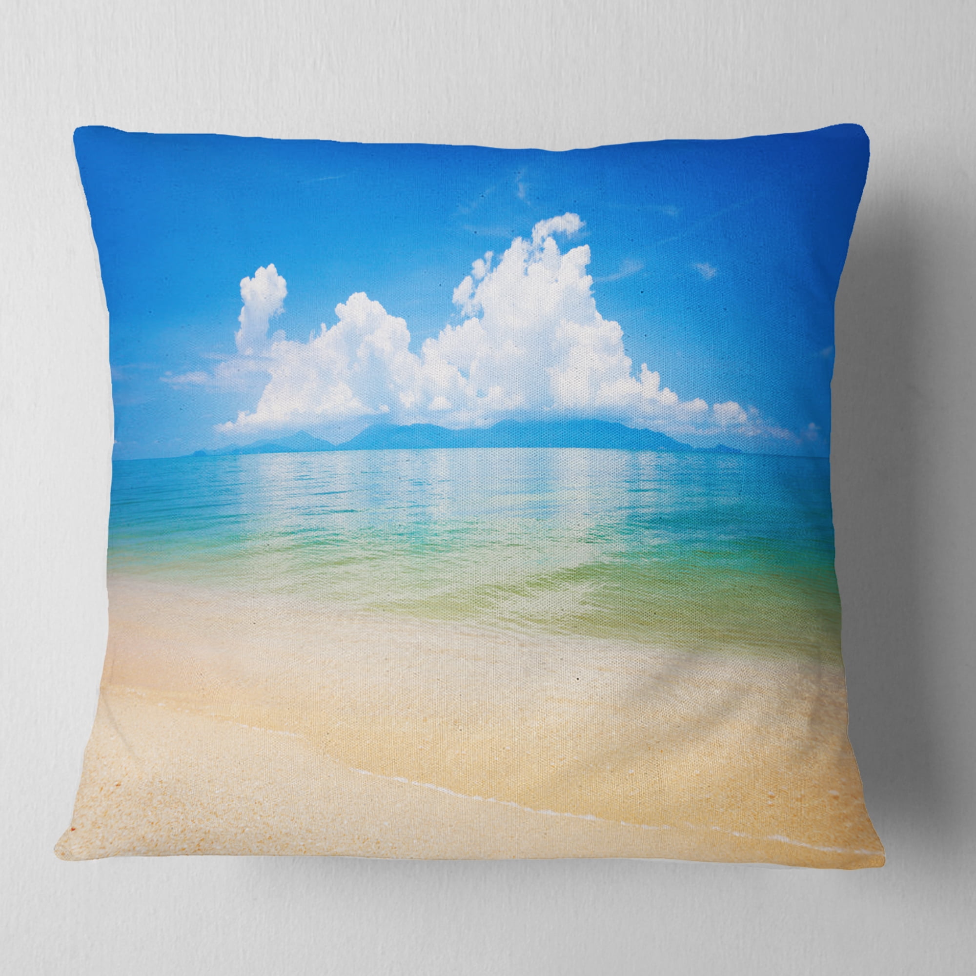 Designart Cloudy Horizon Over Blue Sea - Seashore Photo Throw Pillow - 18x18