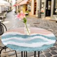thumbnail image 3 of Teal Blue Beach Elastic Fitted Round Table Cover Ombre Abstract Waves Waterproof Outdoor Tablecloth for Holiday Party, Picnic, Patio & Dining Fits Tables Up to 55"-60", 3 of 8