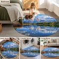 thumbnail image 6 of Blue Mountain Large Area Rugs for Bedroom Living Room, Soft Non Slip Carpet Bedside Rug, Modern Art Green Forest Lake Round Floor Cover Kitchen Accent Rug 8' for Dining Room/Office, 6 of 9