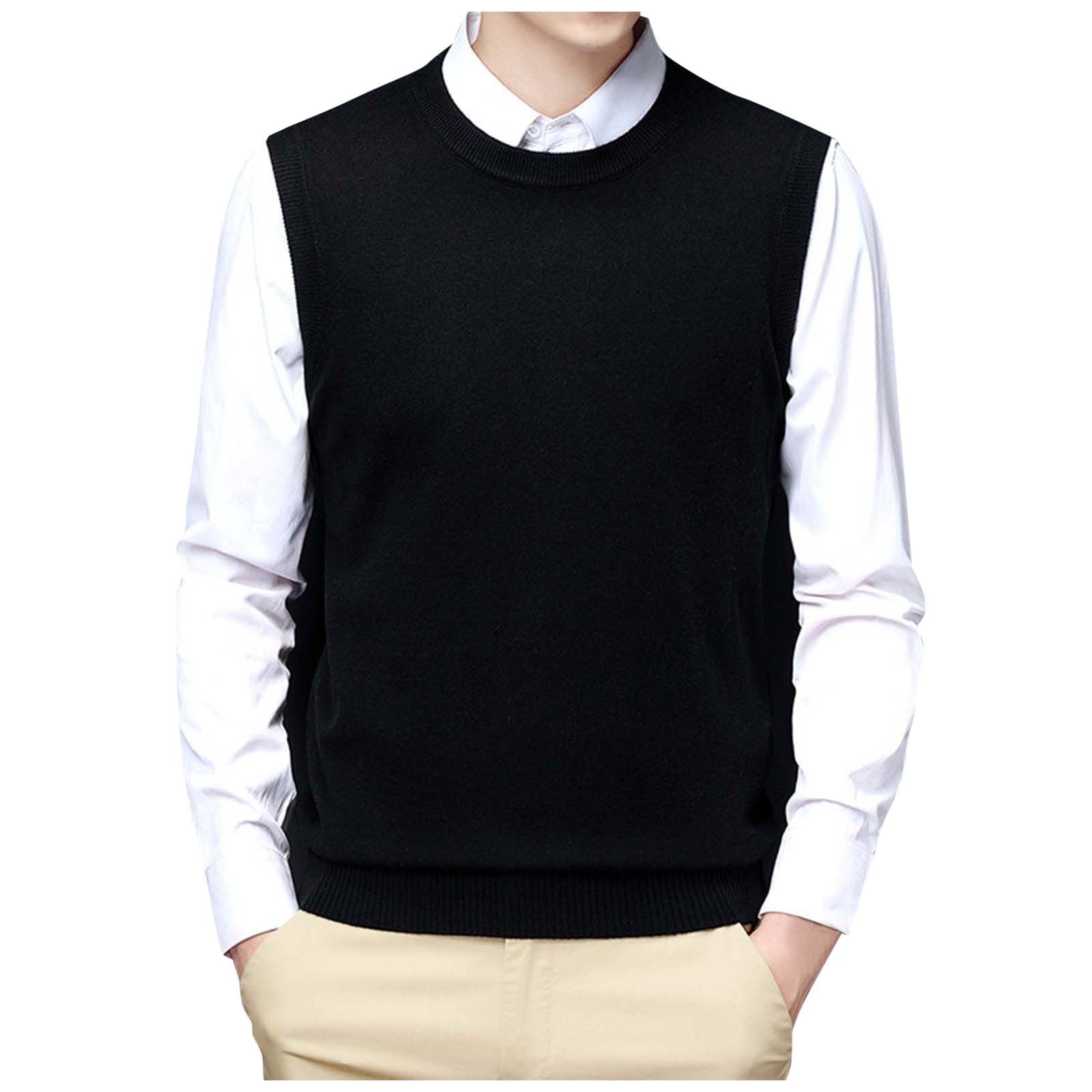 nsendm Mens Sweater Zip Sweaters for Men Mens Fashion Casual Jacquard Bottomed Plaid Shirt Sleeveless Sweater Vest Valentines Sweater Adult Male