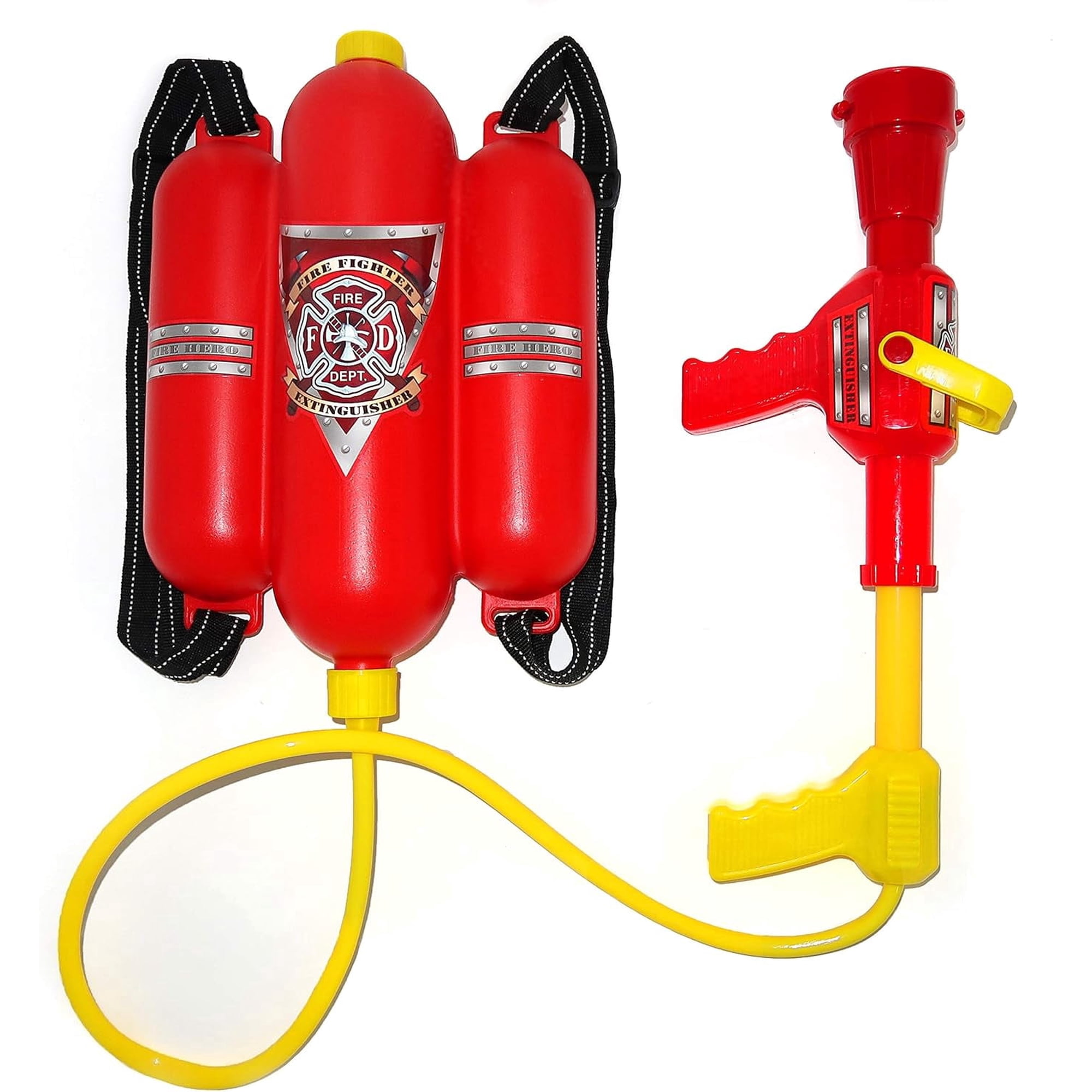4E's Novelty Firefighter Backpack Water Blaster for Kids, 1.3L Tank with Hose Shooter